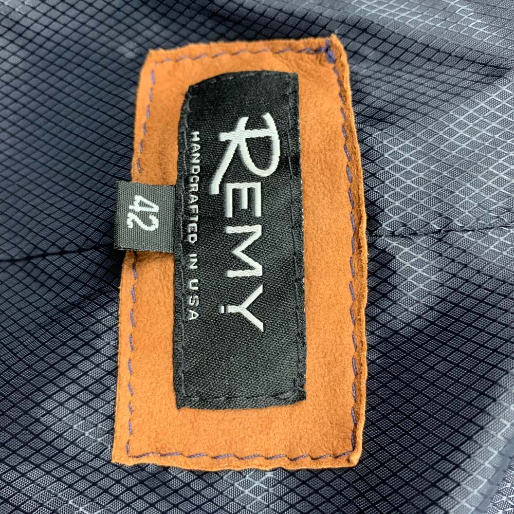 REMY Navy Tan Leather Zip Up Jacket - Picture 6 of 6